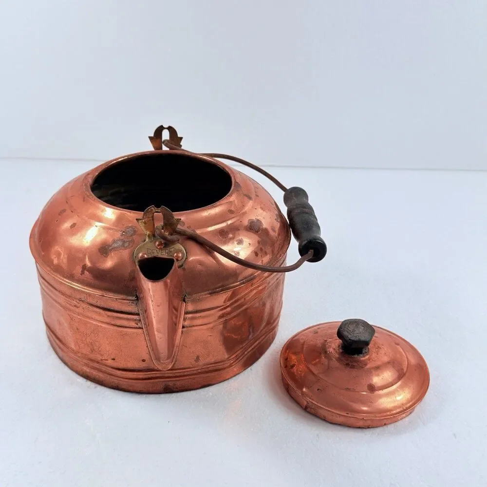 Vintage Paul Revere Copper Tea Kettle Pot Farmhouse Primitive Decor Collectible